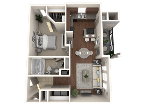 Floor plan for 1 bed, 1 bath, 1018 sqft
